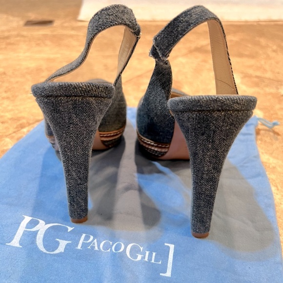 Paco Gil-Denim Platform Sling Back High Heel Pumps+Dust Bag-Sz 39 - Picture 5 of 7